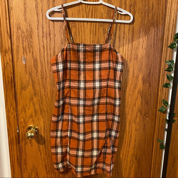 Orange Plaid Mini Dress - Picture 1 of 3